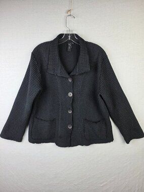 Focus Casual Life Jacket Waffle Knit Lagenlook Cotton Black size S Relaxed Fit